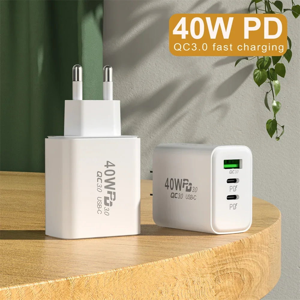 USB C Charger 40W Mobile Phone Type-C PD Fast Charging High Speed Quick Charge 3.0 Wall Adapter Multiple Ports for iPhone Xiaomi