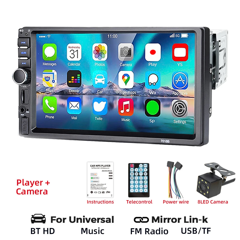 HIPPBQCC 7 Inch 1 Din Car Radio MP5 Multimedia Player Touch Screen FM ISO Power Aux Input Bluetooth USB Mirror Link Autoradio