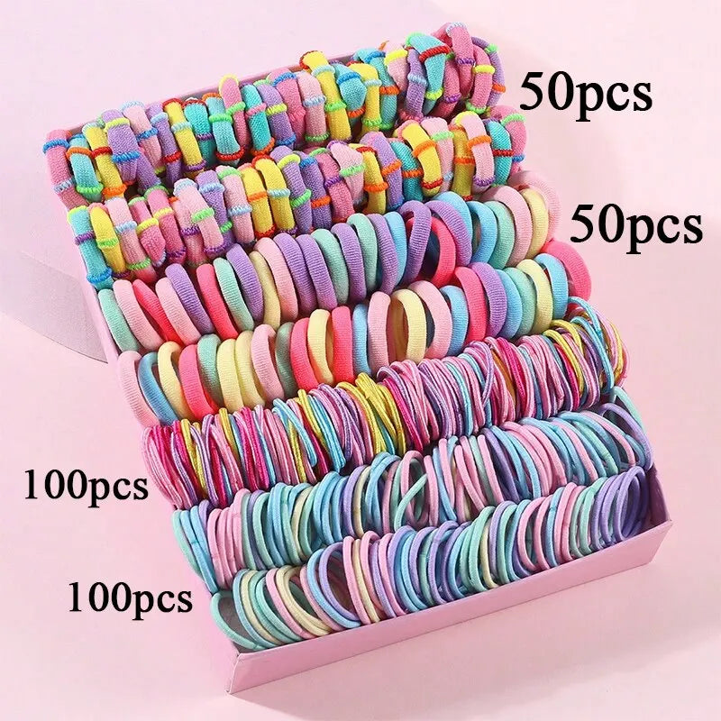 250/300Pcs Girls Colorful Hair Bands Set Nylon Elastic Rubber Band Children Ponytail Holder Scrunchies Kids Hair Accessories